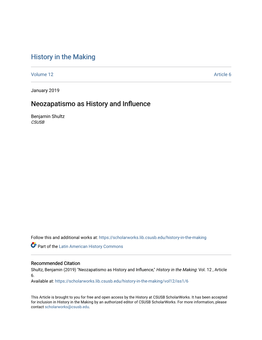 Neozapatismo As History and Influence