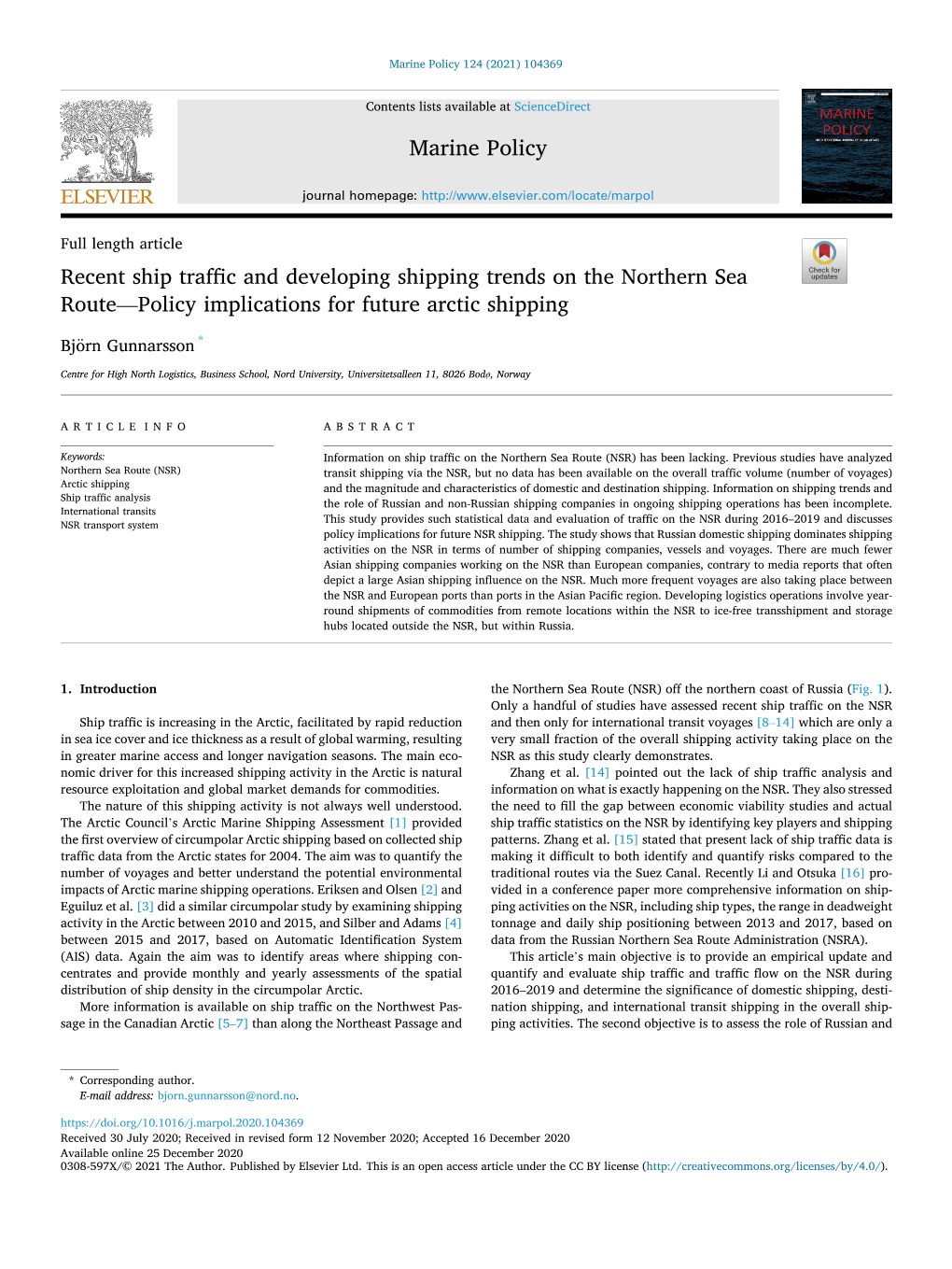 The Northern Sea Route—Policy Implications for Future Arctic Shipping