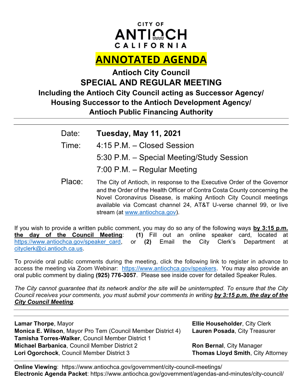 Annotated Agenda