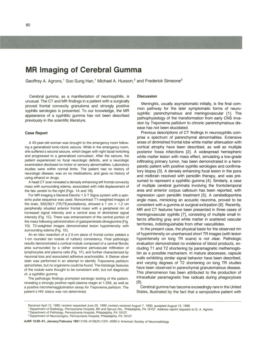 MR Imaging of Cerebral Gumma