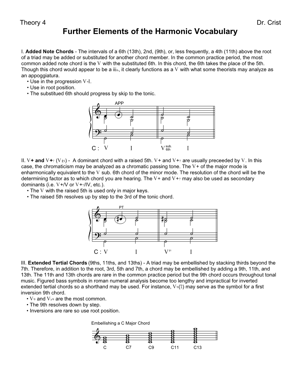 Further Elements of the Harmonic Vocabulary