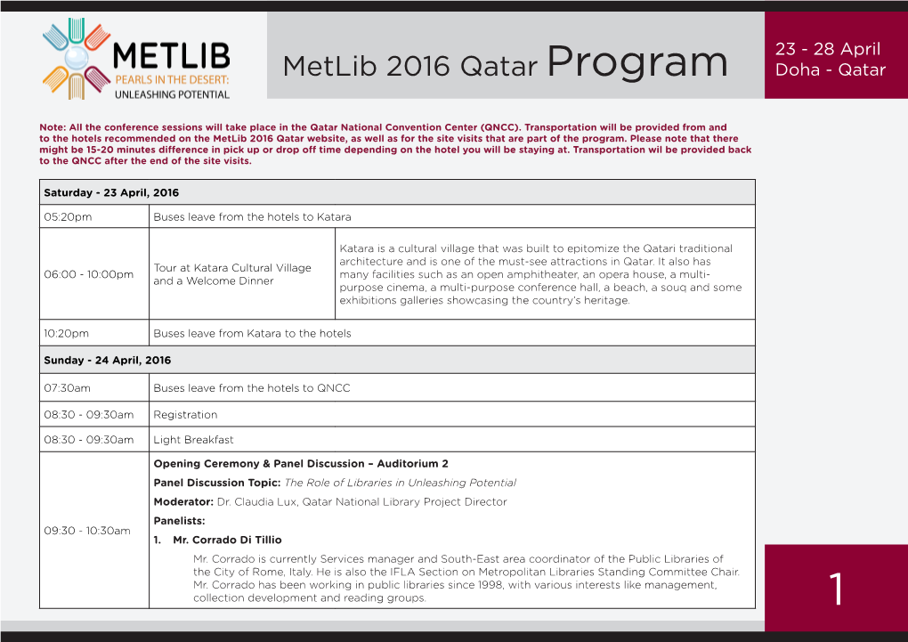 28 April Metlib 2016 Qatar Program Doha - Qatar