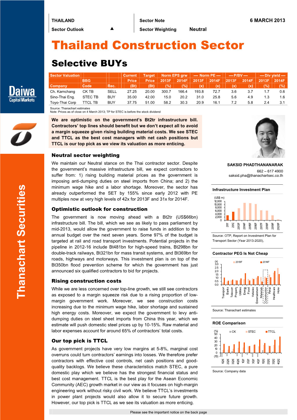 Thailand Construction Sector Selective Buys