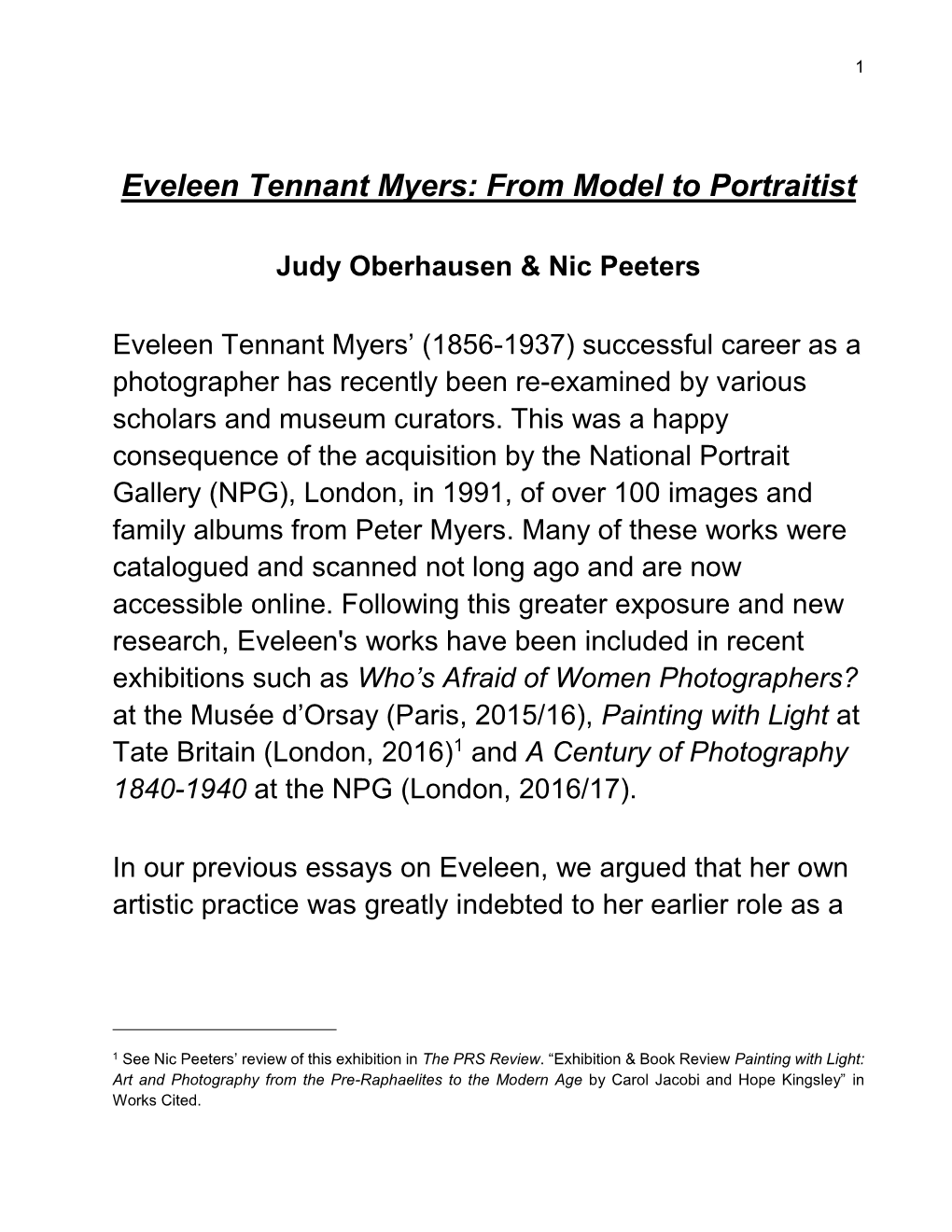 Eveleen Tennant Myers: from Model to Portraitist