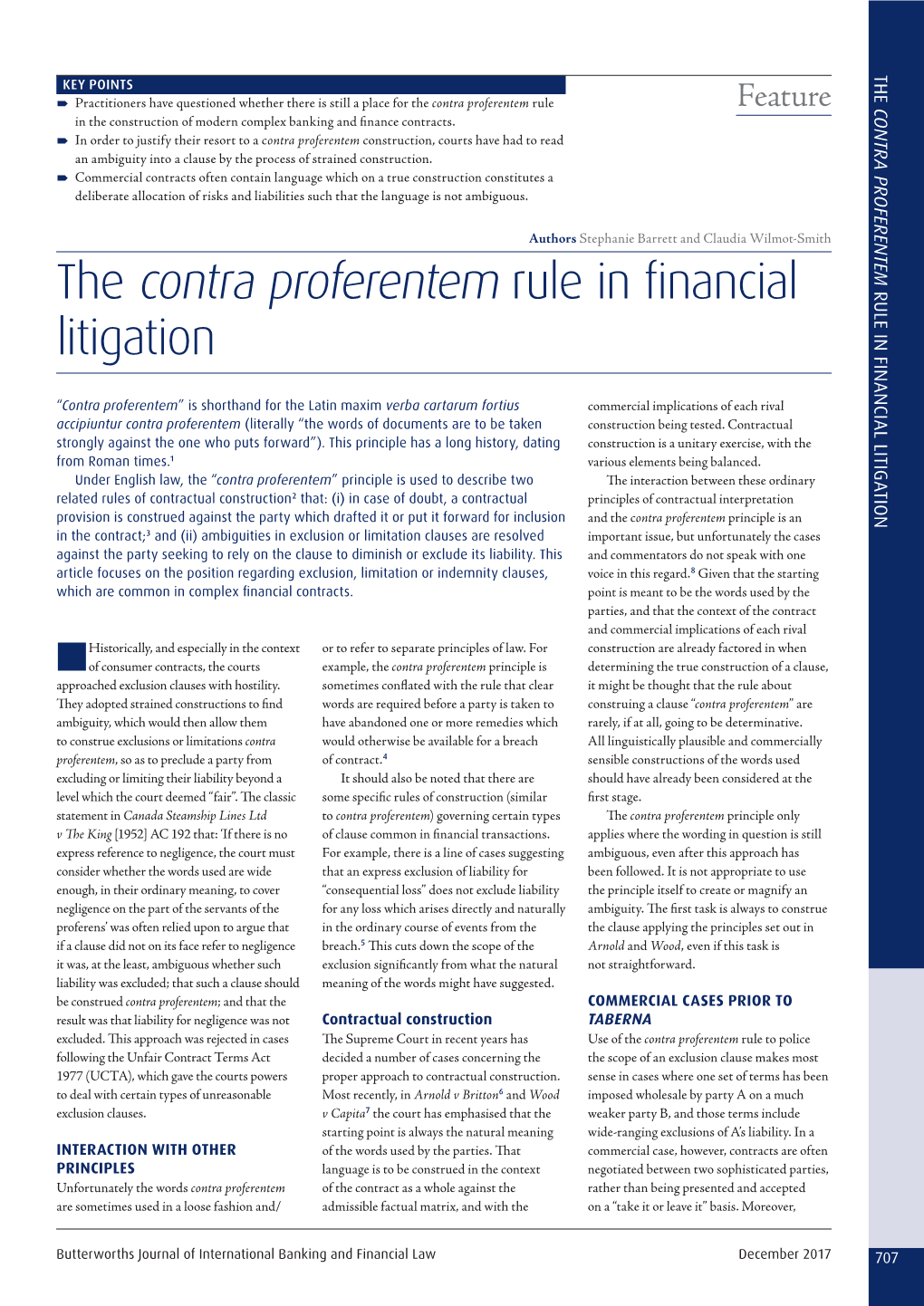The Contra Proferentem Rule in Financial LITIGATION RULE in FINANCIAL Litigation