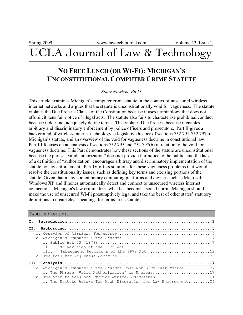 (Or Wi-Fi): Michigan's Unconstitutional Computer Crime Statute