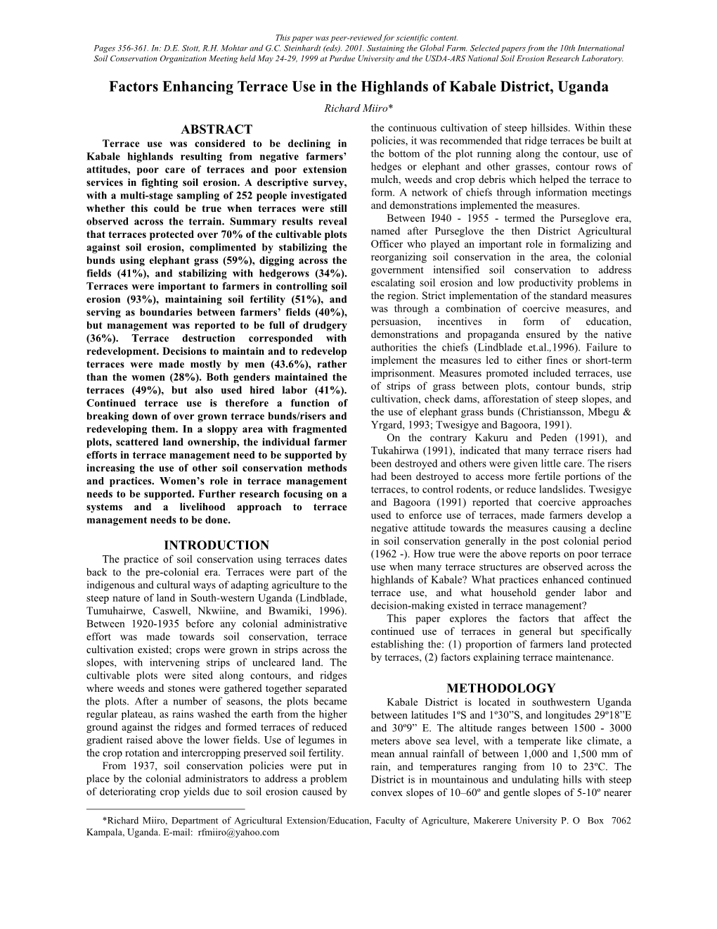 Factors Enhancing the Terrace Use in the Highlands of Kabale