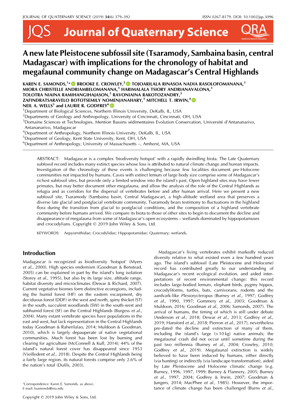 Journal of Quaternary Science (2019) 34(6) 379–392 Issn 0267-8179