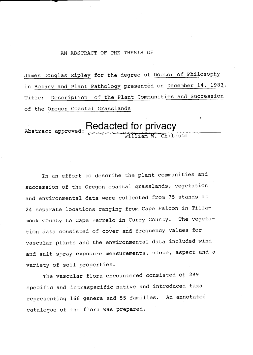 Description of the Plant Communities and Succession of the Oregon Coast Grasslands