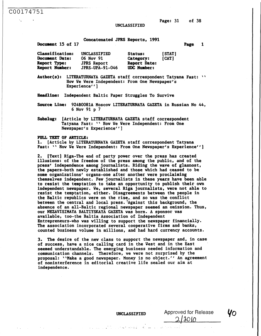 C00174751 Page: 31 of 38 UNCLASSIFIED