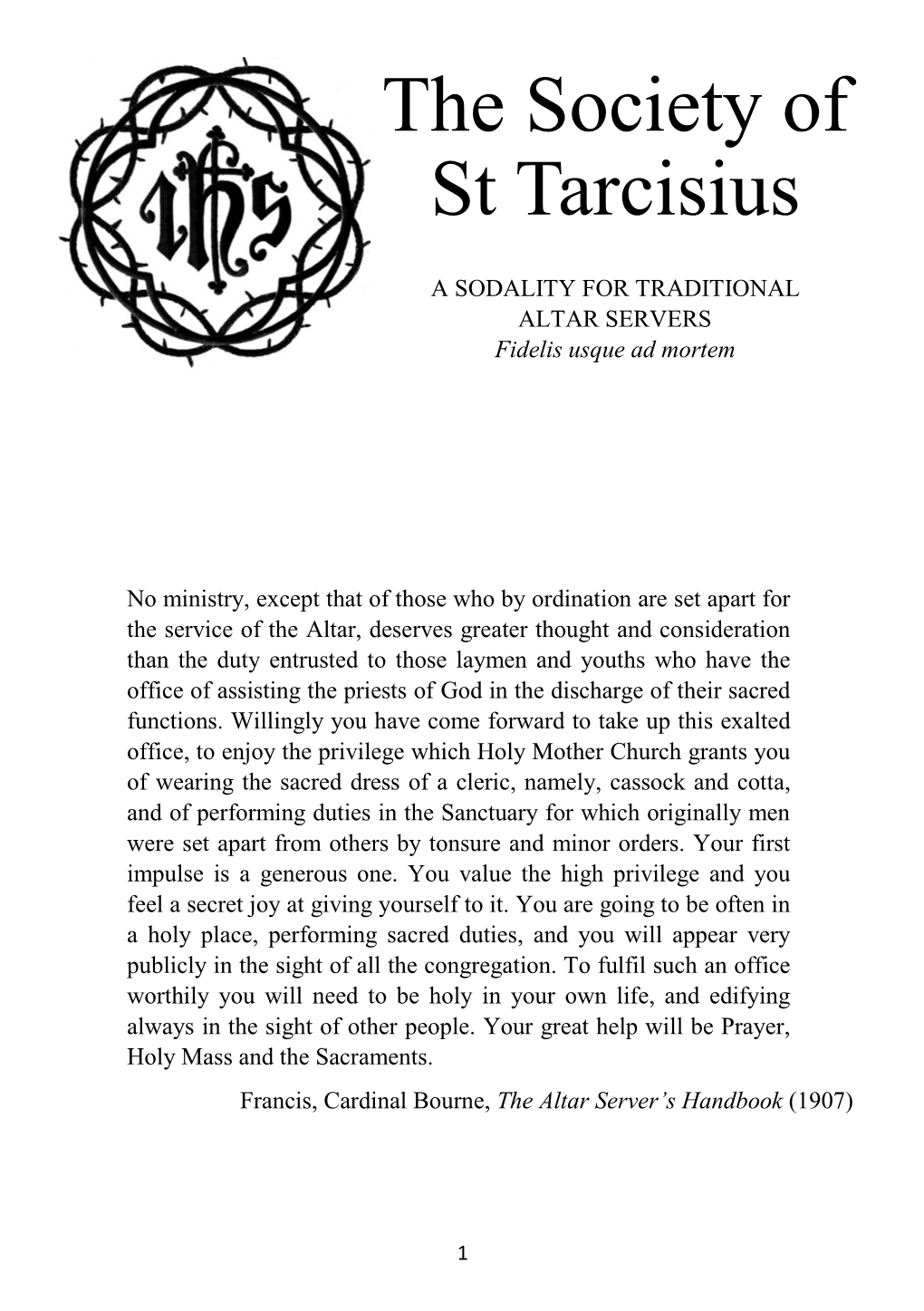 The Society of St Tarcisius