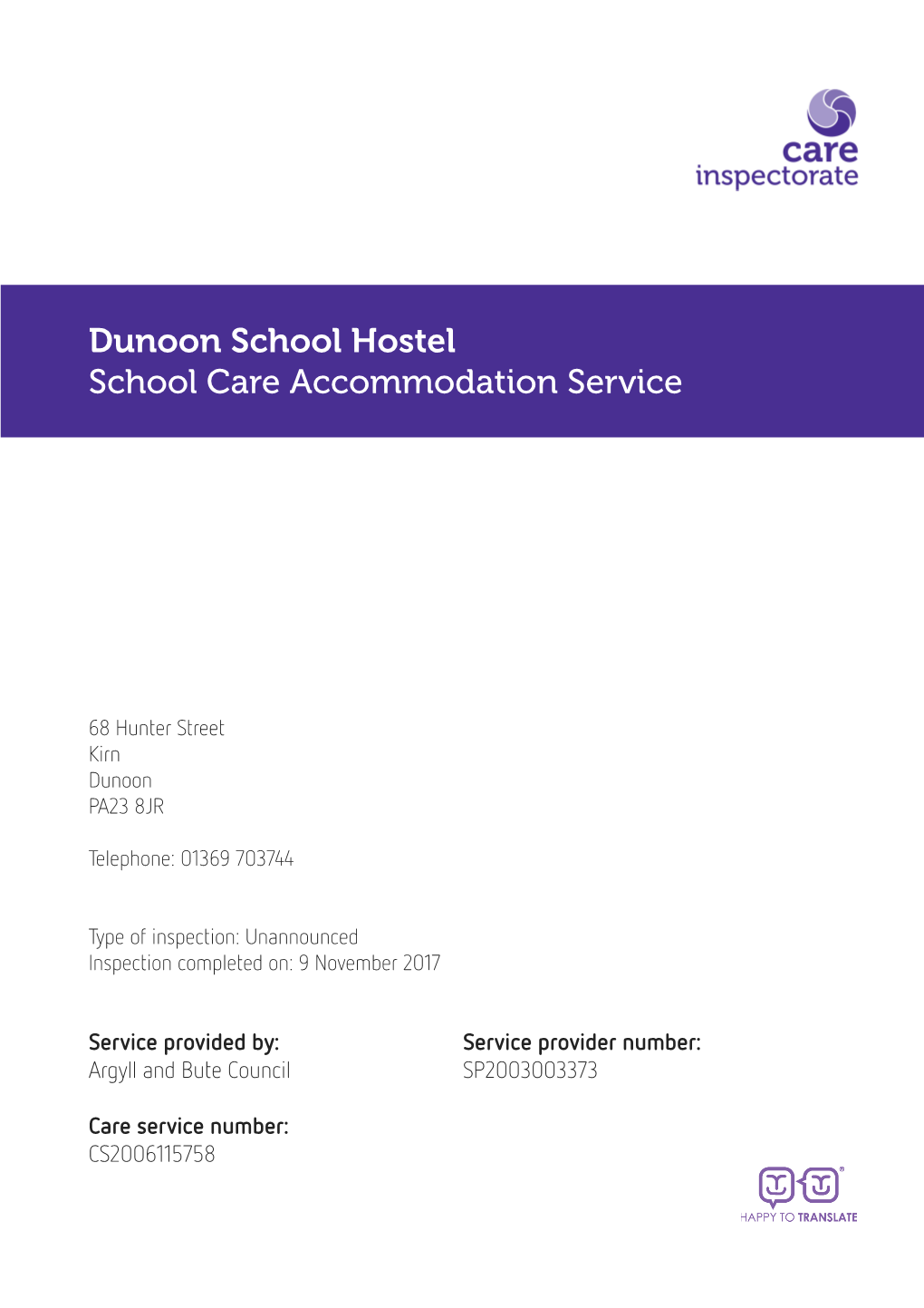 Dunoon School Hostel School Care Accommodation Service