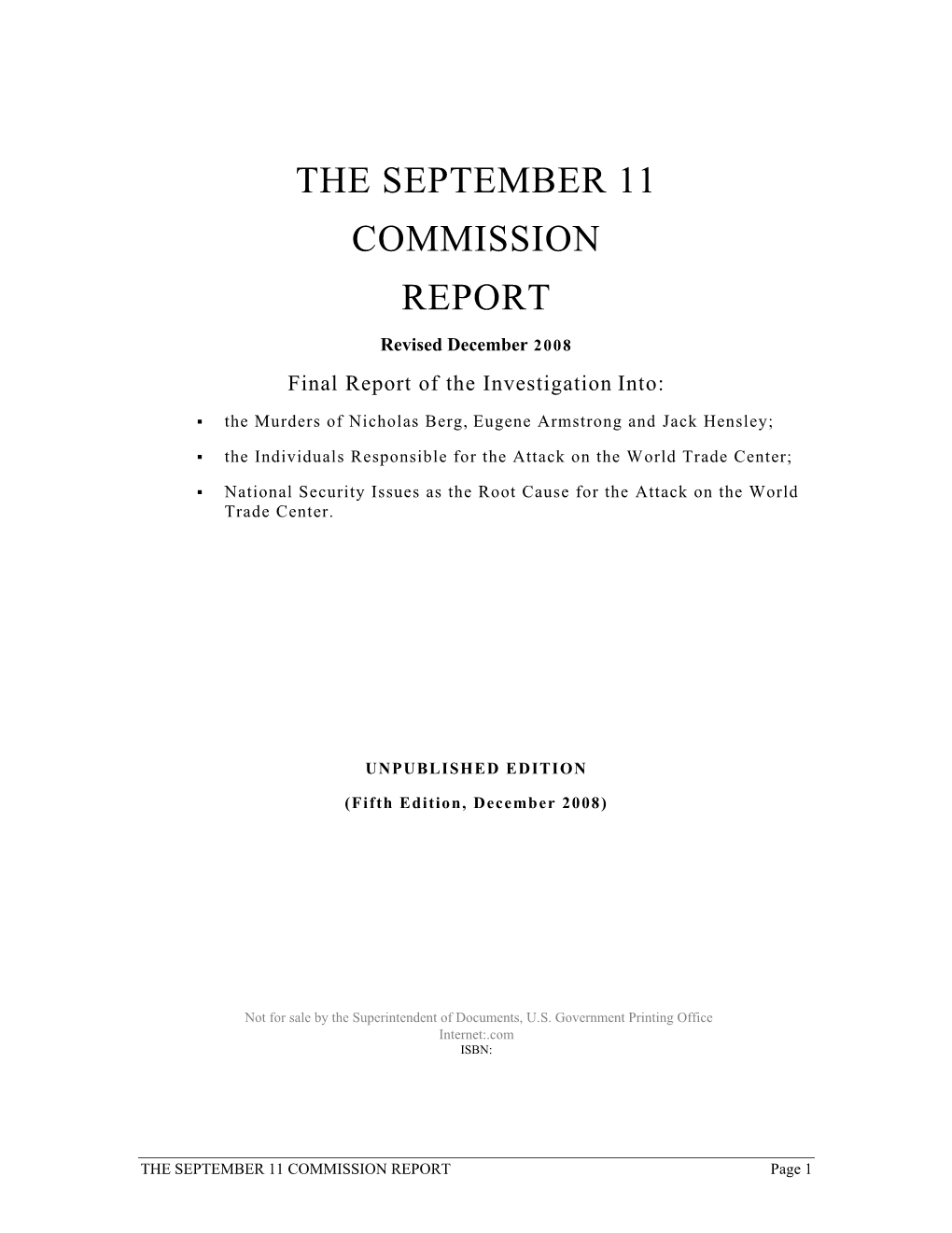 September 11 Commission Report Revised December