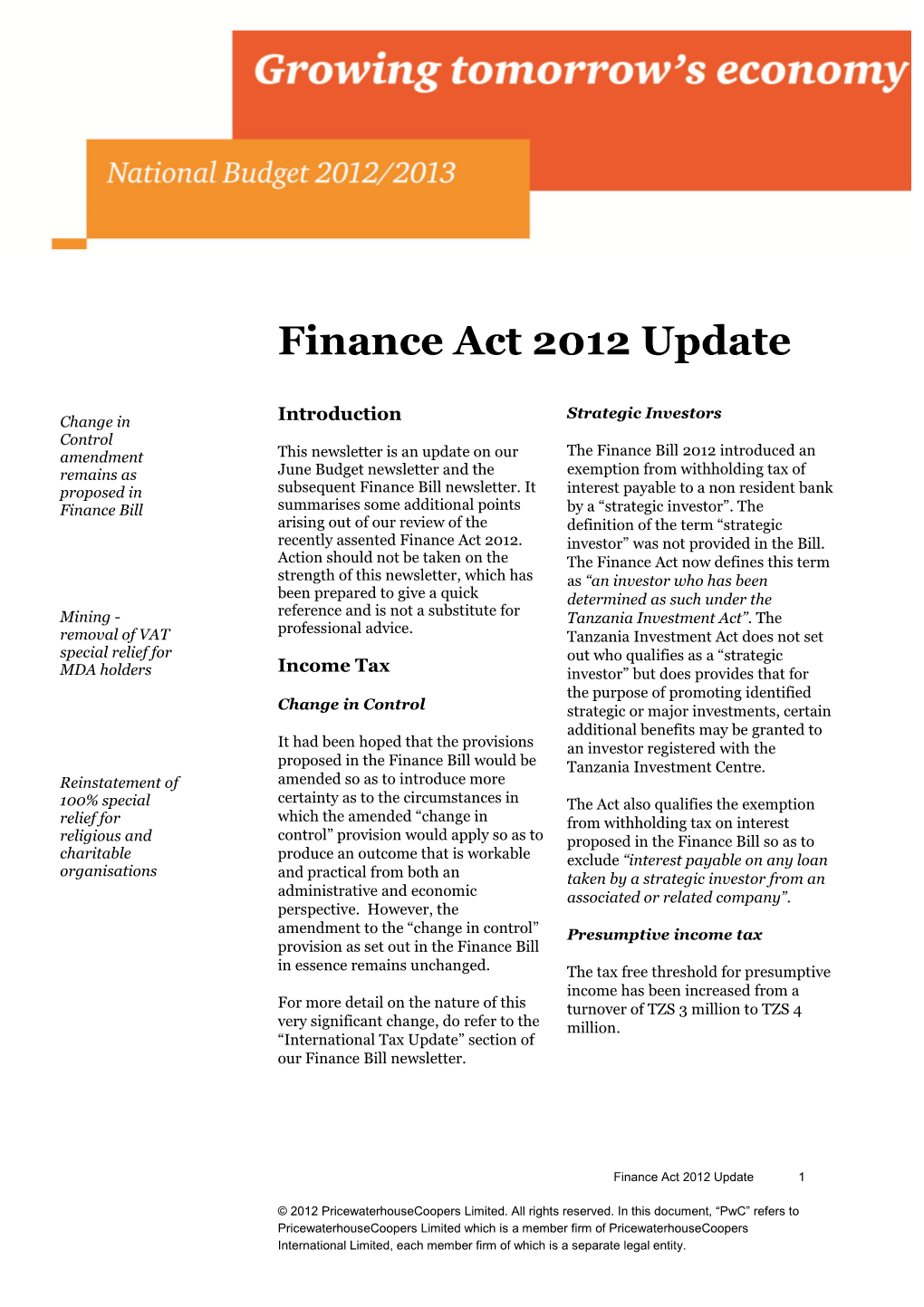 Finance Act 2012 Update