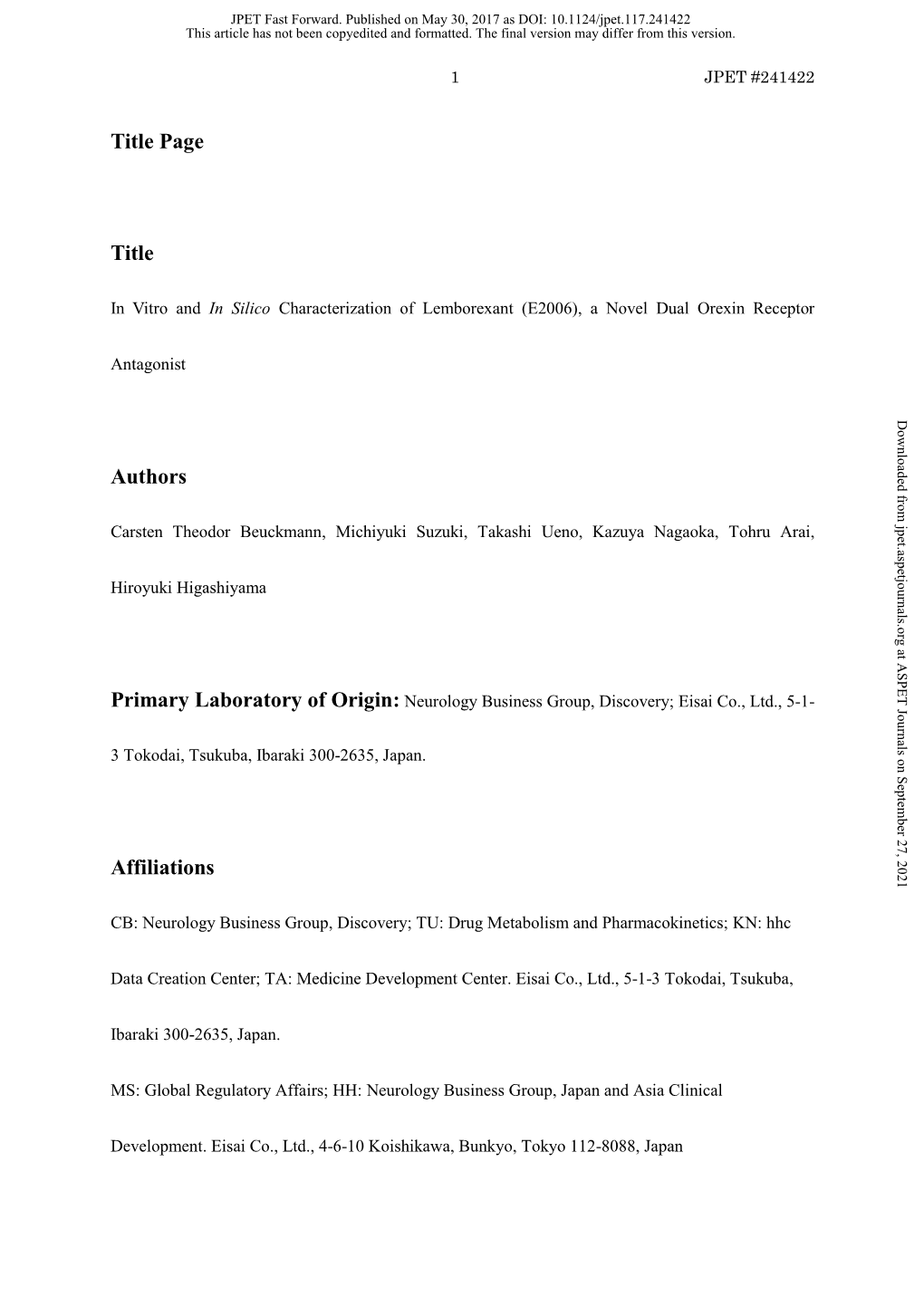 A Novel Dual Orexin Receptor Antagonist