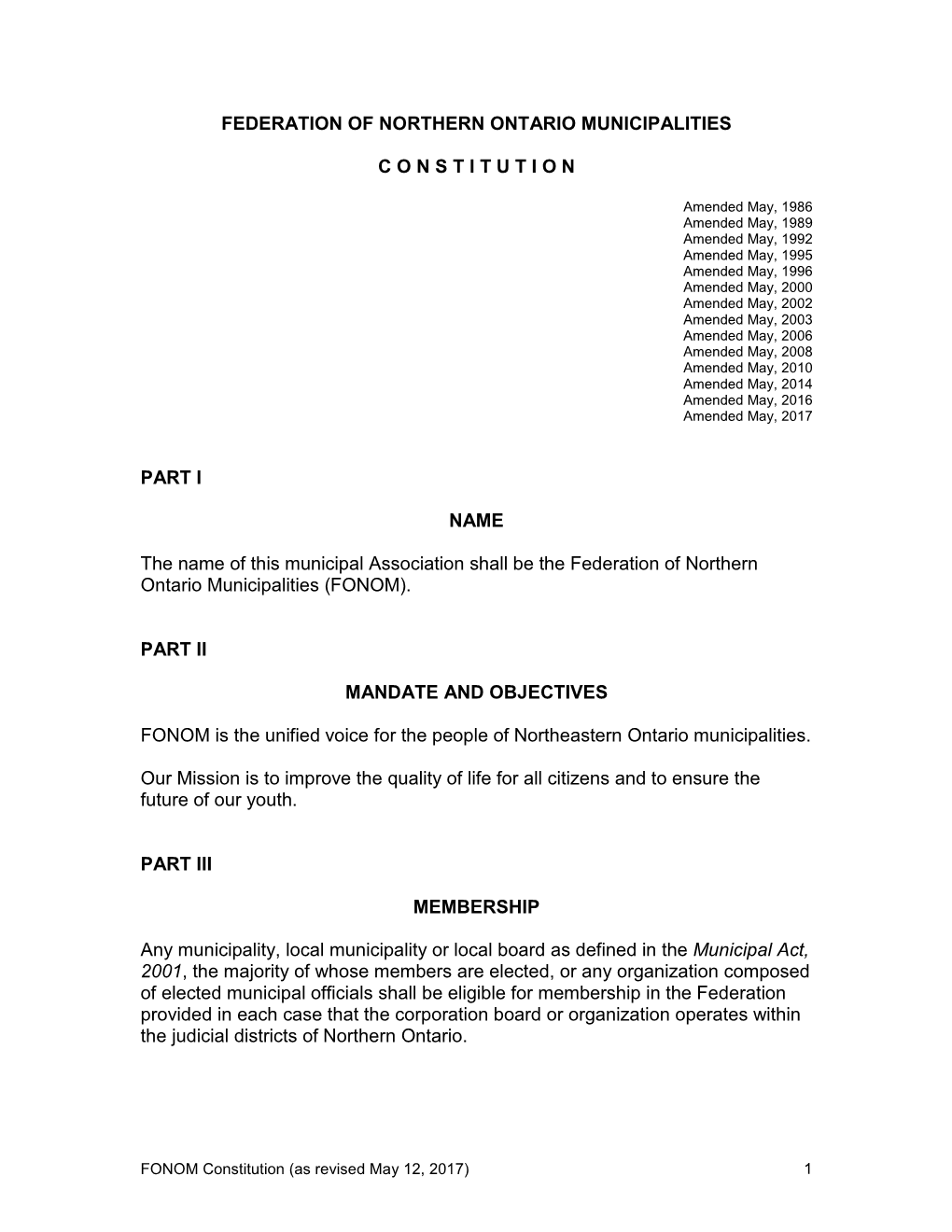 Federation of Northern Ontario Municipalities (FONOM)