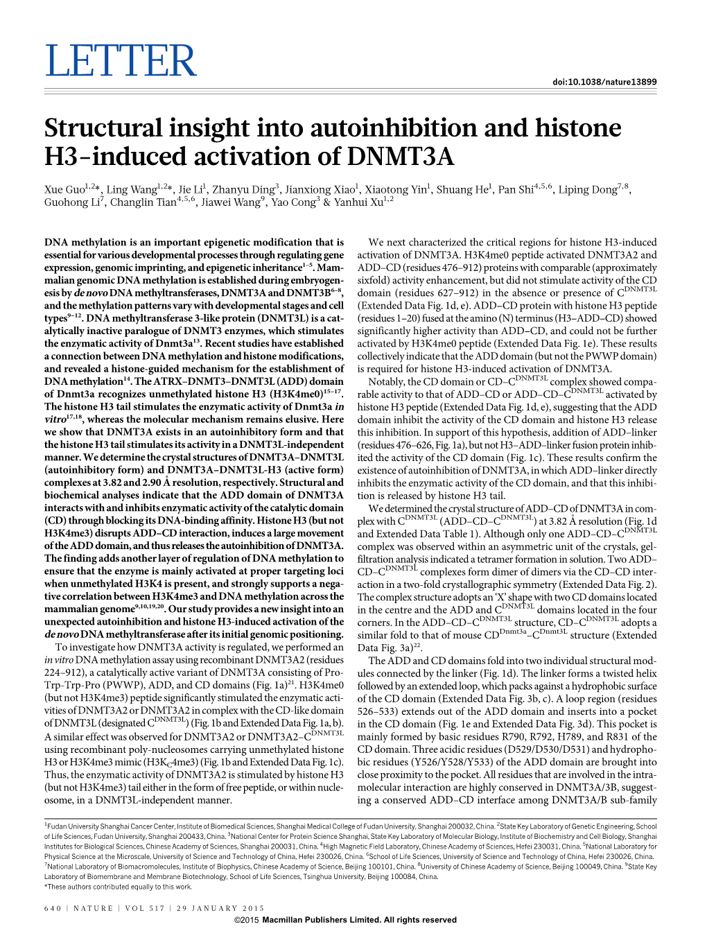 Structural Insight Into Autoinhibition and Histone H3-Induced Activation of DNMT3A