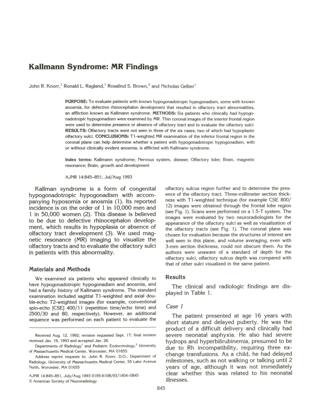 Kallmann Syndrome: MR Findings