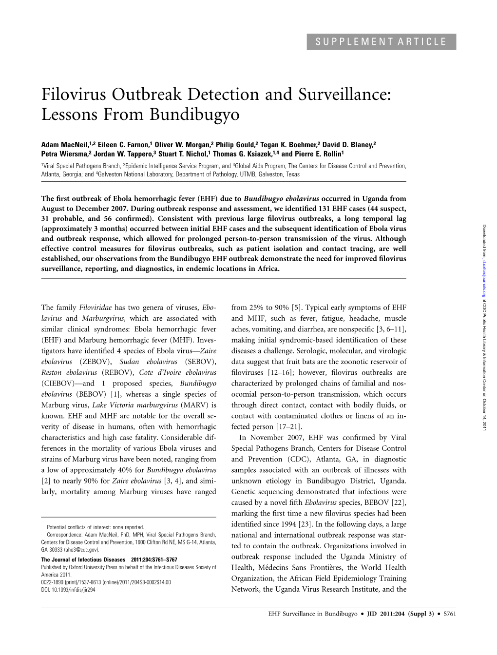 Filovirus Outbreak Detection and Surveillance: Lessons from Bundibugyo