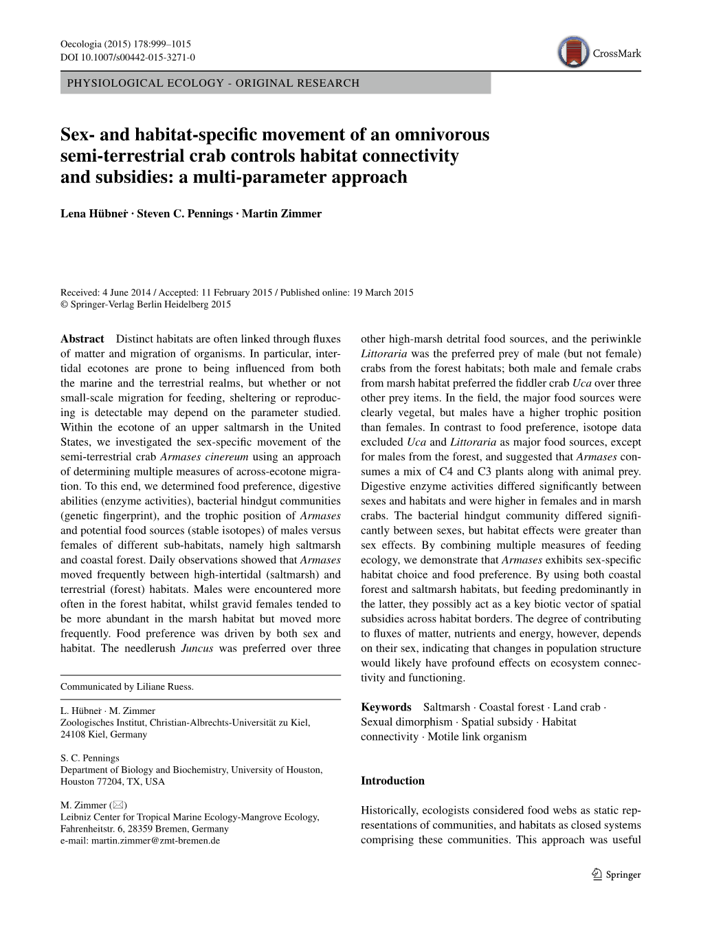 Sex- and Habitat-Specific Movement of An