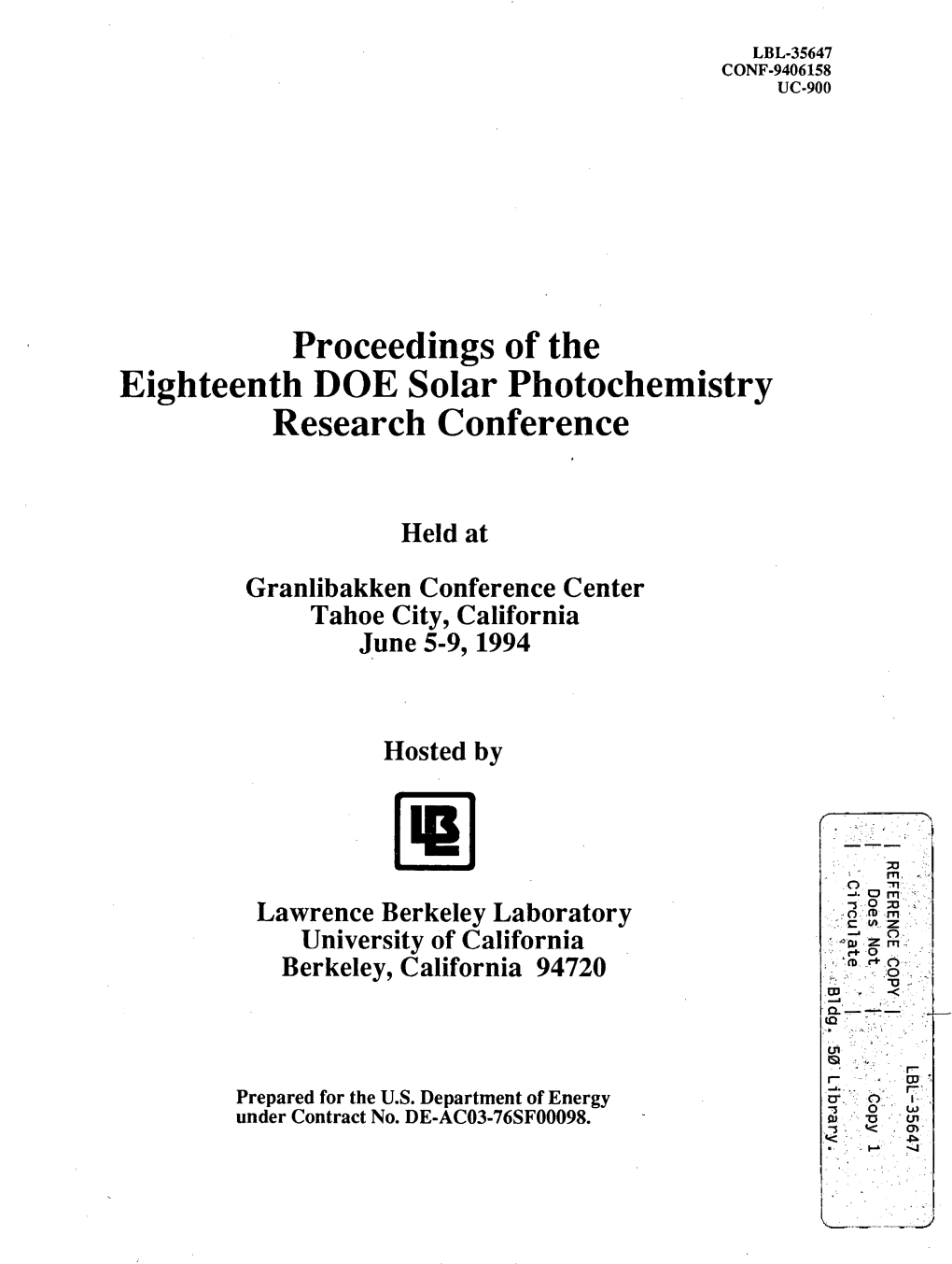 Proceedings of the Eighteenth DOE Solar Photochemistry Research Conference