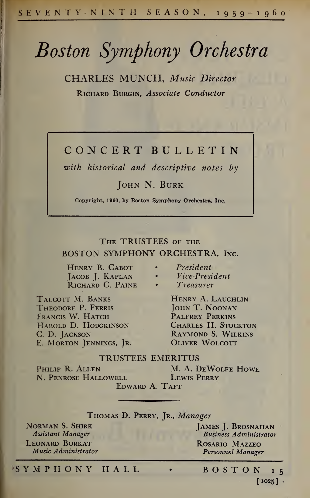 Boston Symphony Orchestra Concert Programs, Season 79, 1959