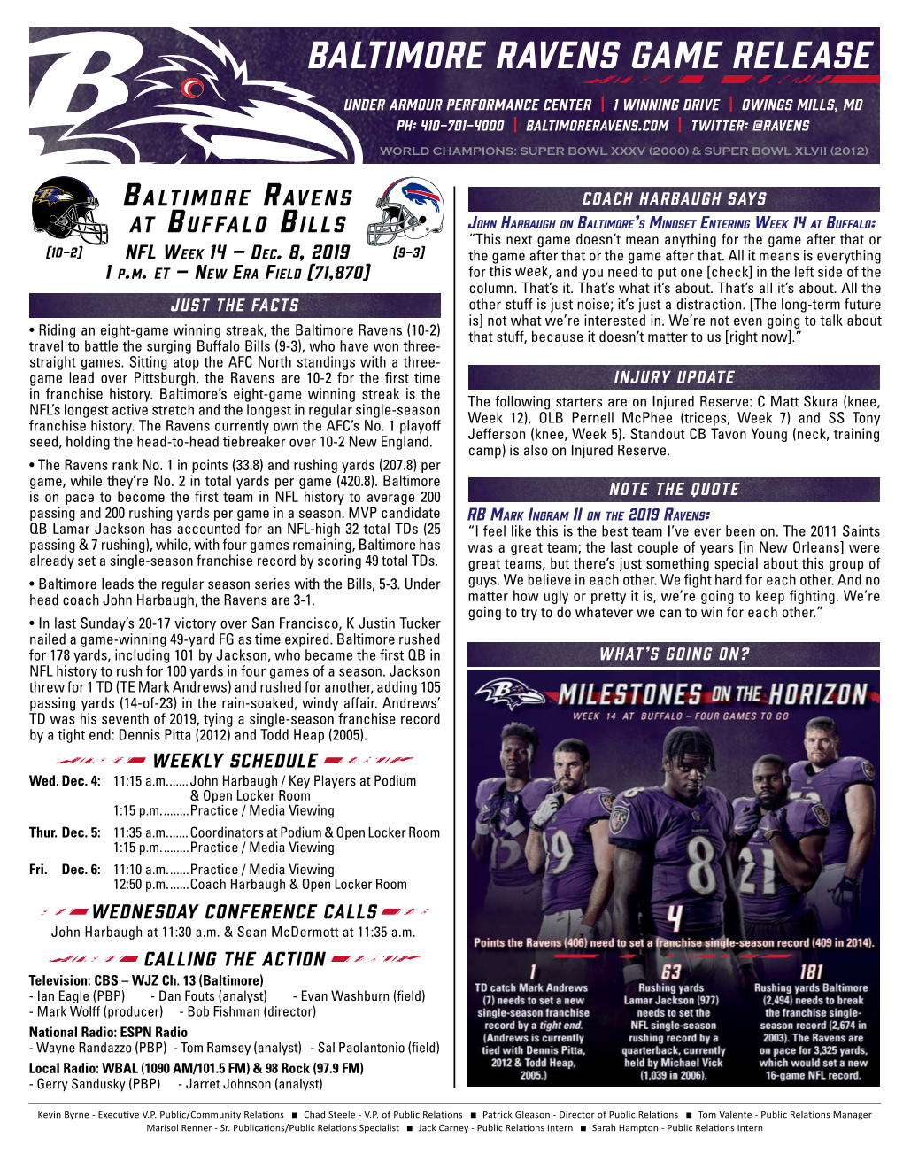 Baltimore Ravens Game Release