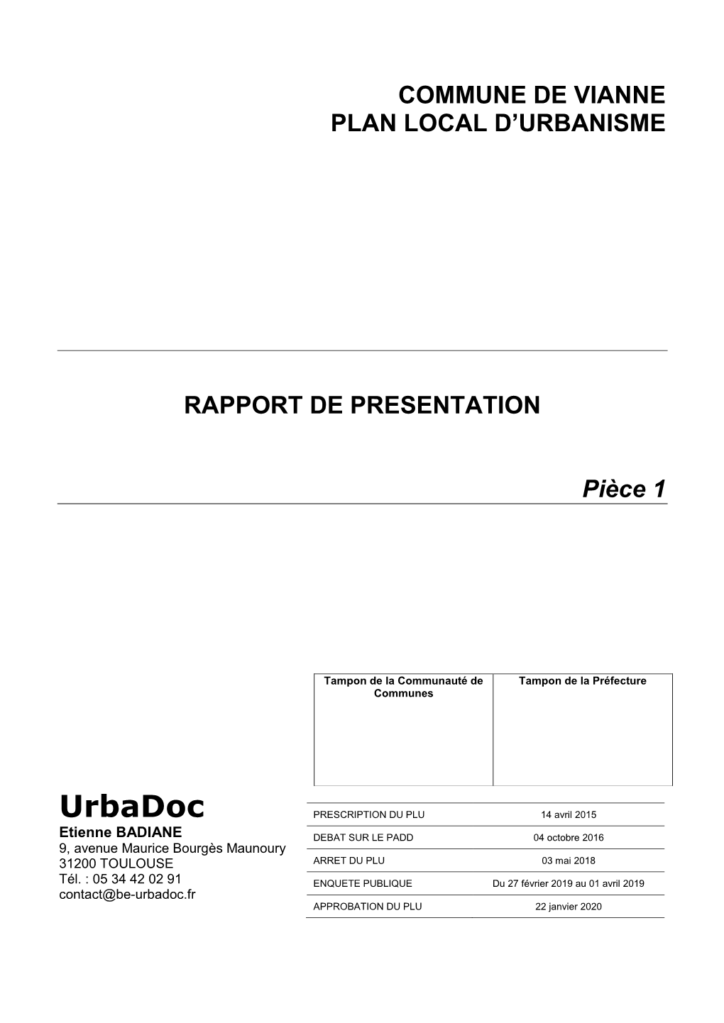 Urbadoc PRESCRIPTION DU PLU 14 Avril 2015