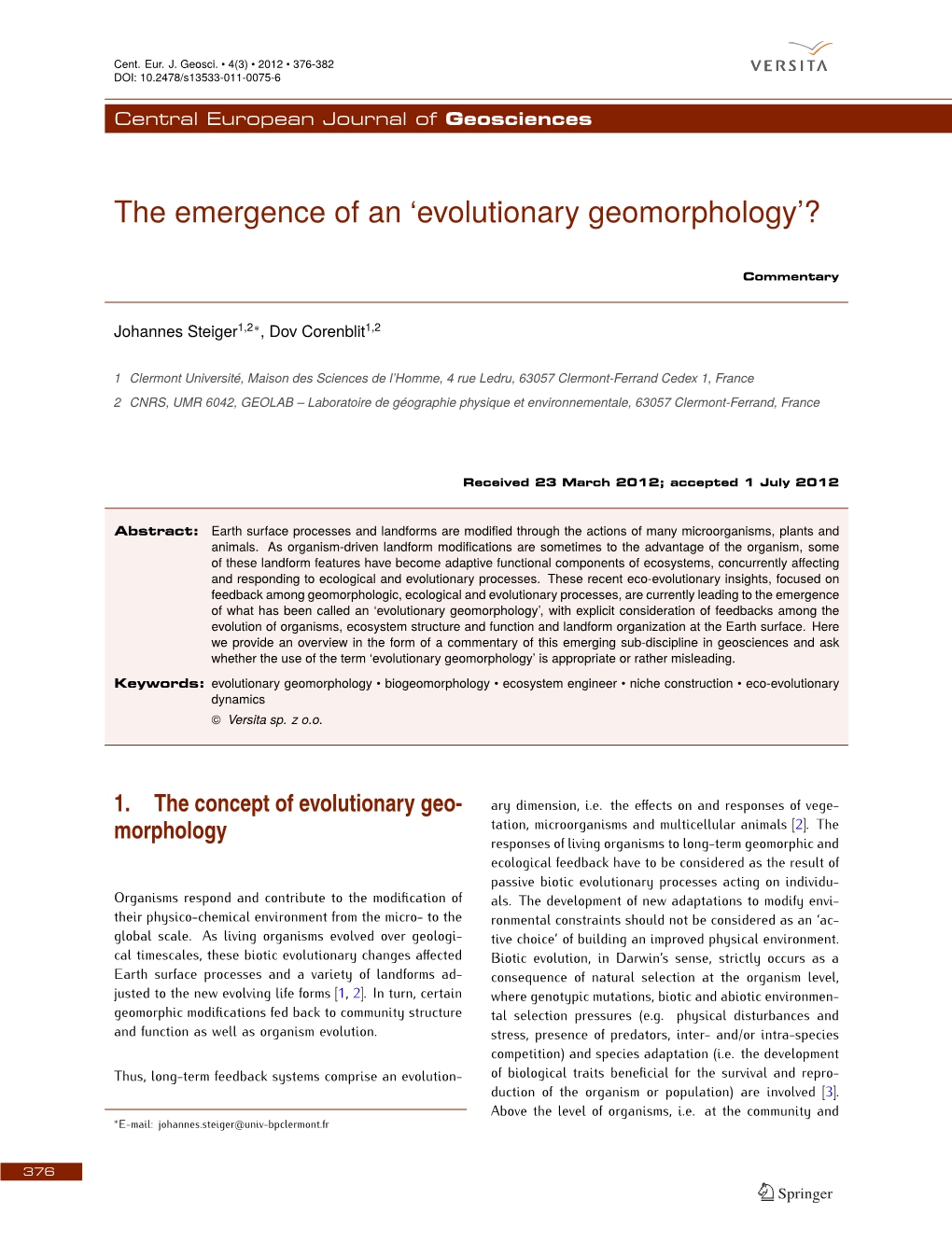 The Emergence of an 'Evolutionary Geomorphology'?