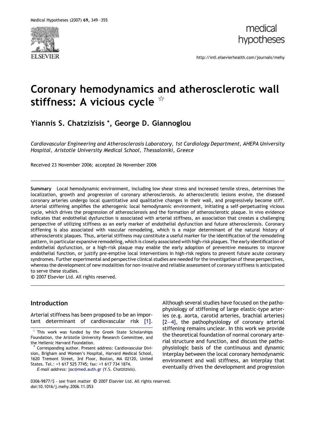 Coronary Hemodynamics and Atherosclerotic Wall Stiffness: a Vicious Cycle Q