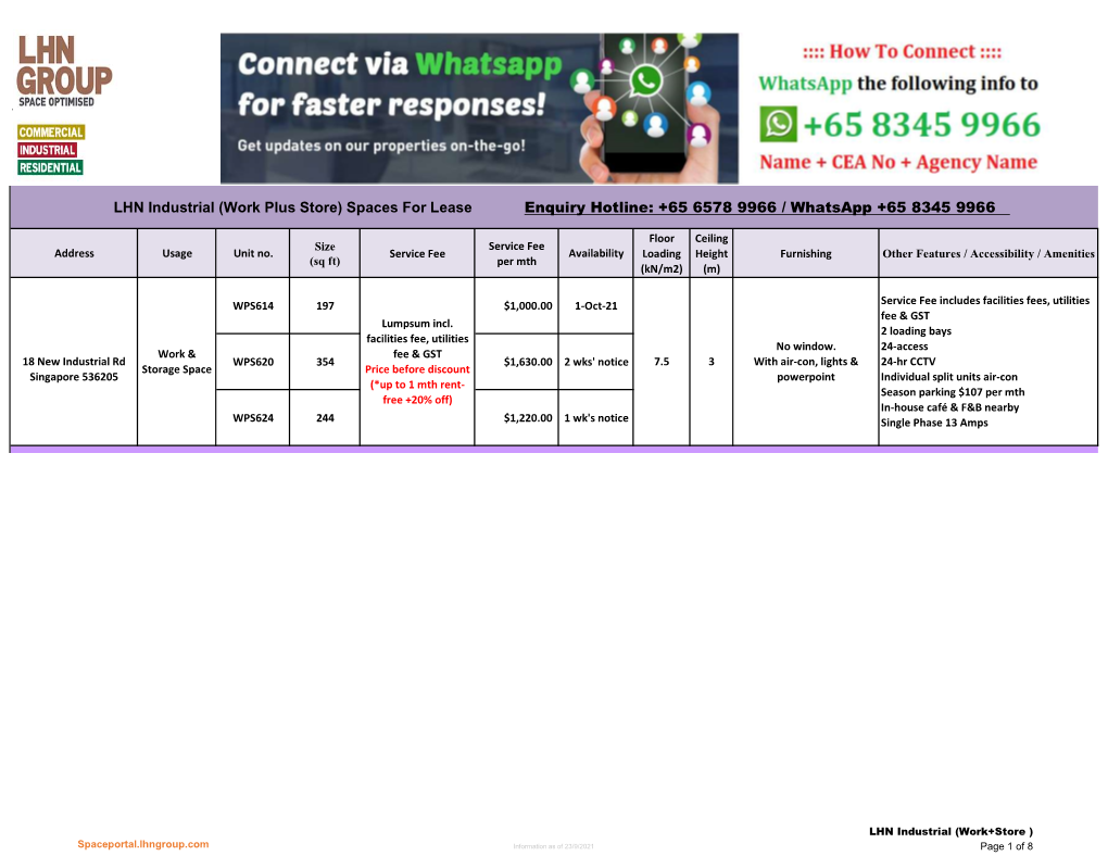 LHN Industrial (Work Plus Store) Spaces for Lease Enquiry Hotline: +65 6578 9966 / Whatsapp +65 8345 9966