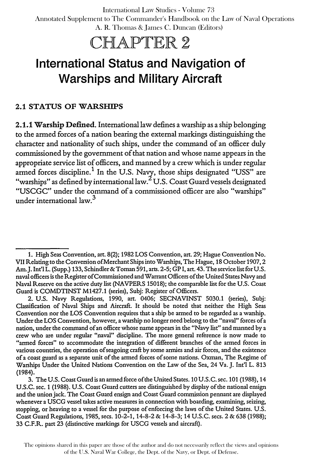 Chapter II: International Status and Navigation of Warships and Military Aircraft