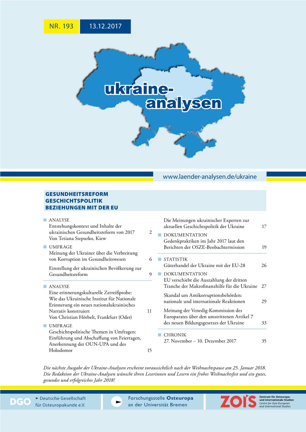 Ukraine-Analysen Erscheint Voraussichtlich Nach Der Weihnachtspause Am 25