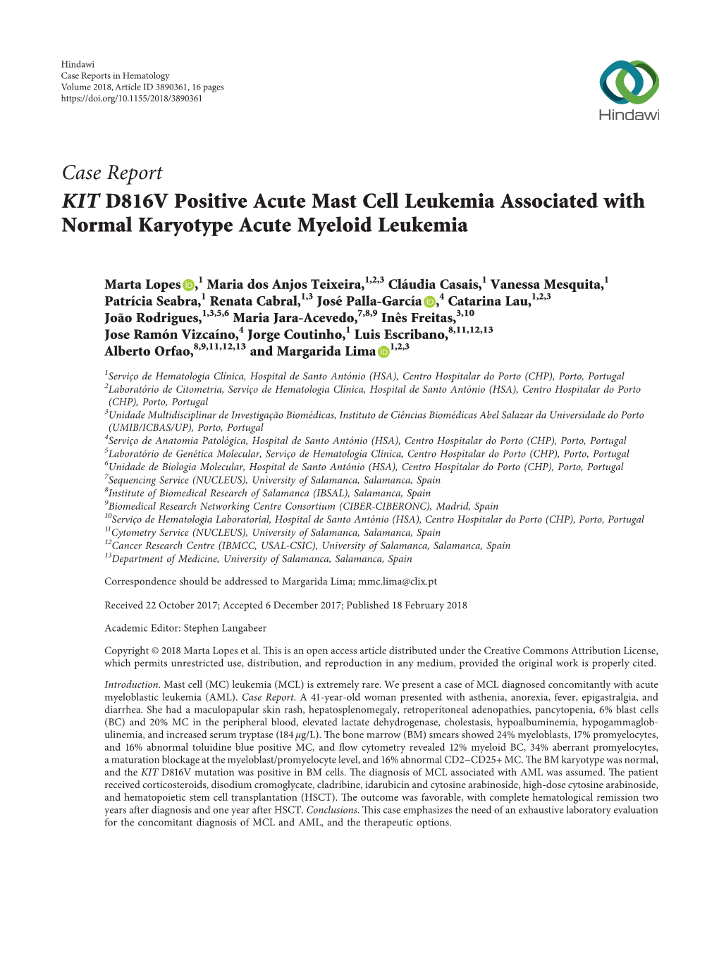 KIT D816V Positive Acute Mast Cell Leukemia Associated with Normal Karyotype Acute Myeloid Leukemia