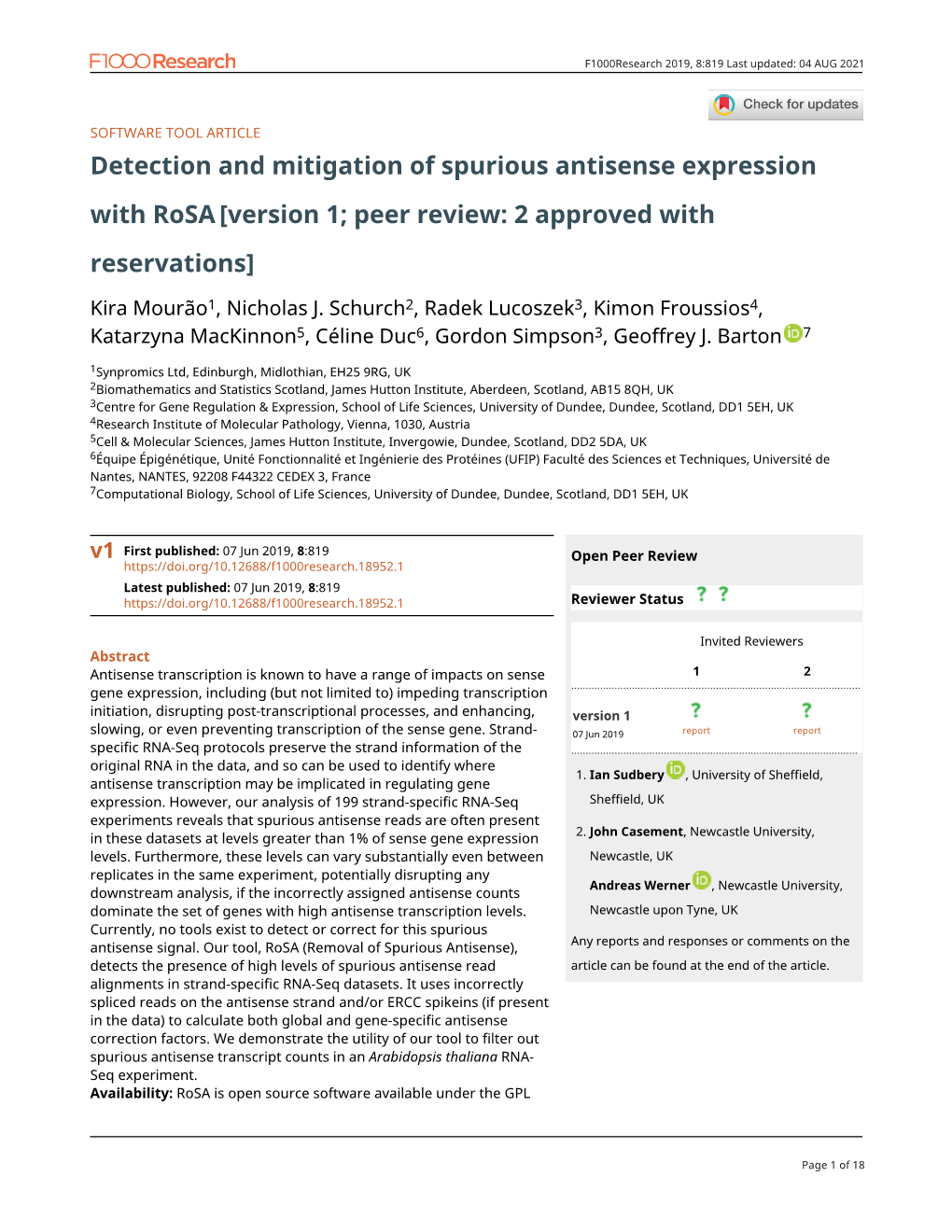 Detection and Mitigation of Spurious Antisense Expression with Rosa [Version 1; Peer Review: 2 Approved with Reservations]