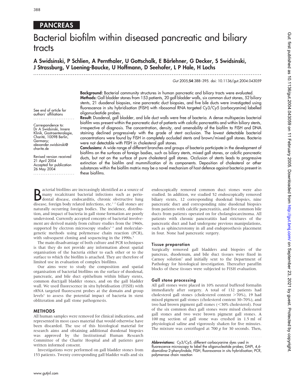 Bacterial Biofilm Within Diseased Pancreatic and Biliary Tracts