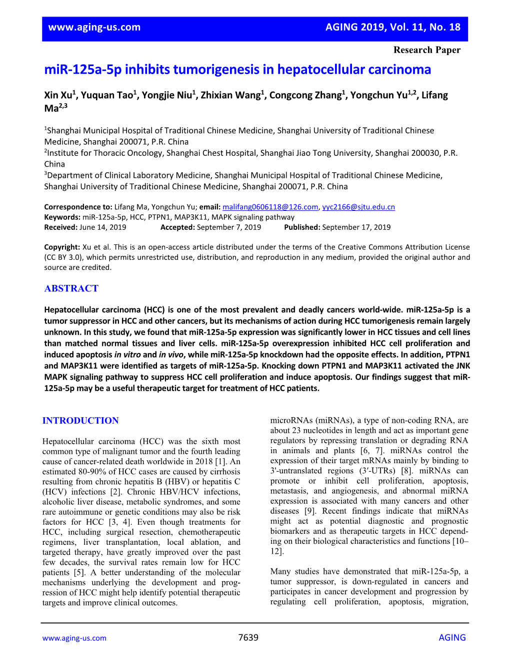 Mir-125A-5P Inhibits Tumorigenesis in Hepatocellular Carcinoma