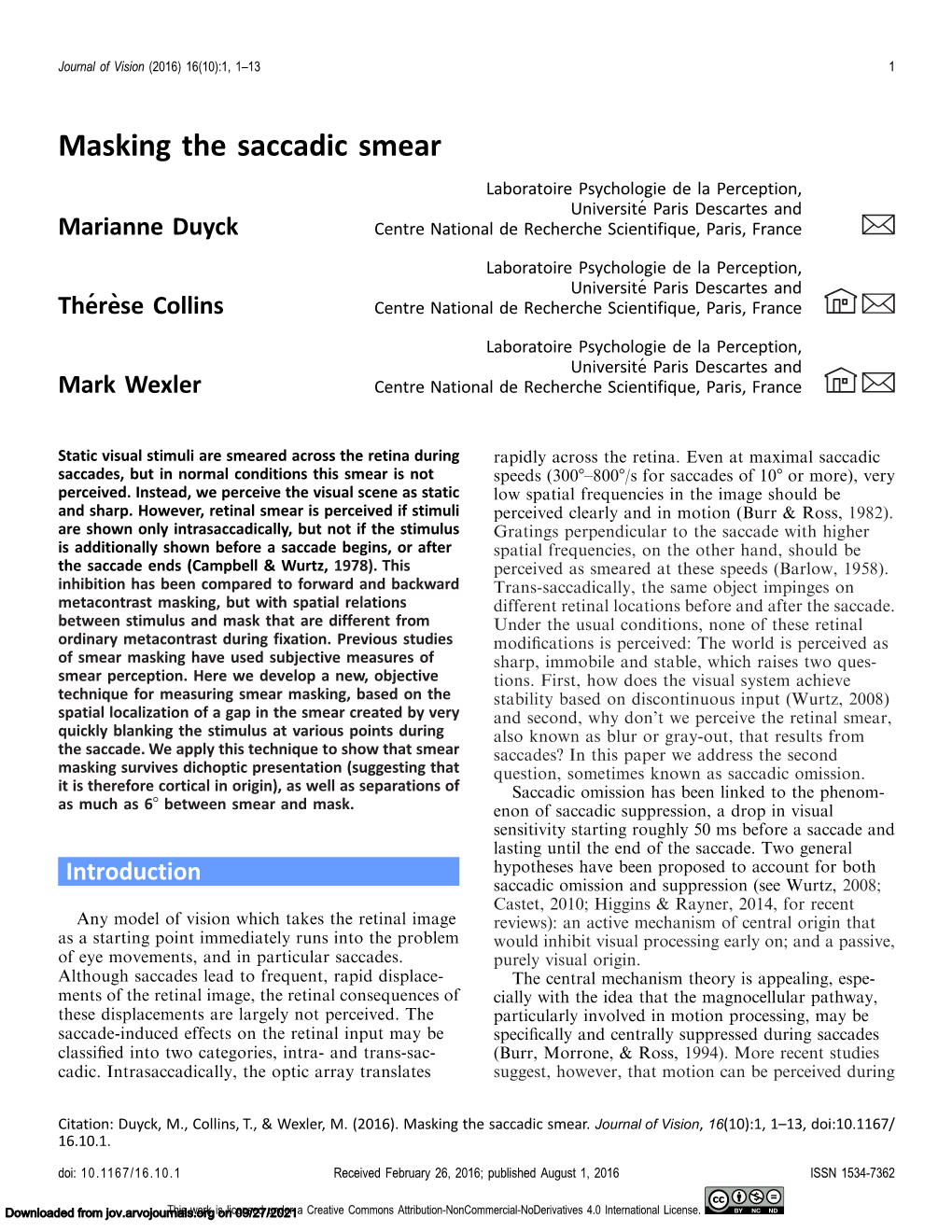 Masking the Saccadic Smear