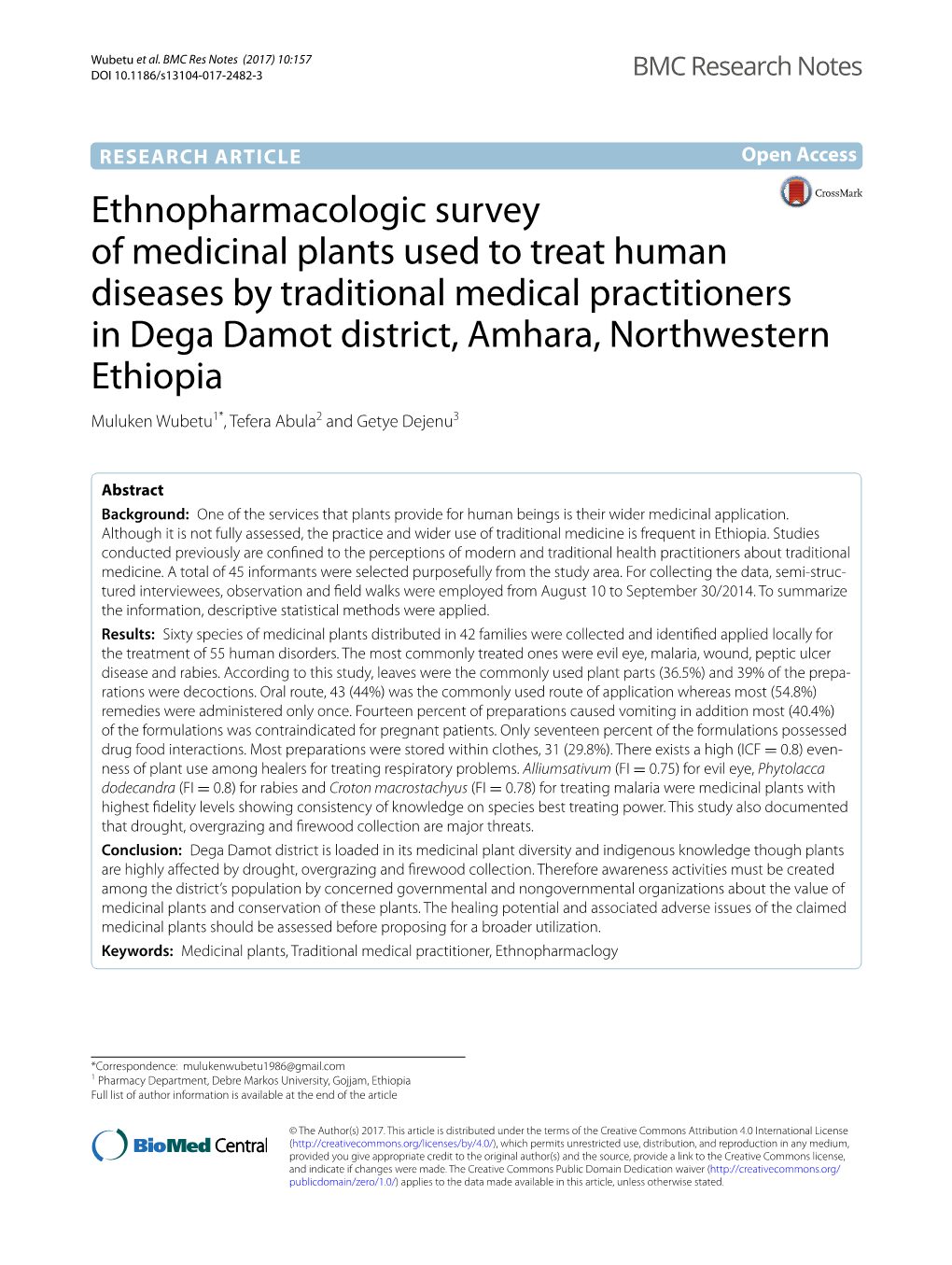 Ethnopharmacologic Survey of Medicinal Plants Used to Treat