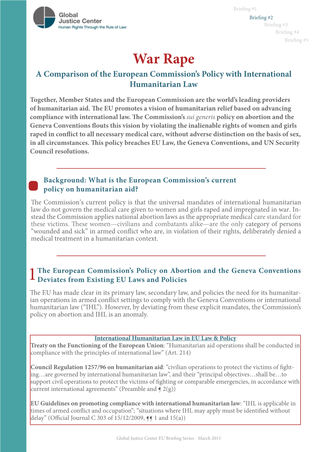War Rape a Comparison of the European Commission’S Policy with International Humanitarian Law
