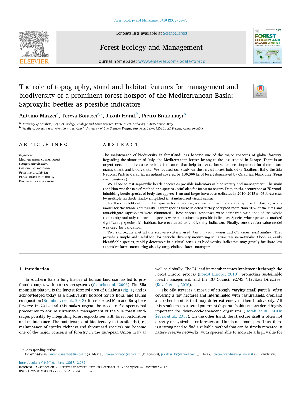 The Role of Topography, Stand and Habitat Features for Management