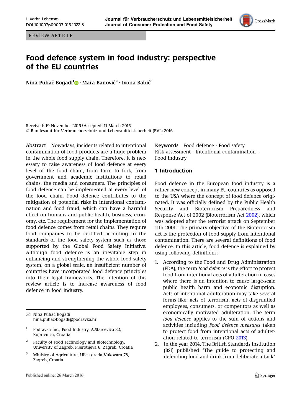 Food Defence System in Food Industry: Perspective of the EU Countries