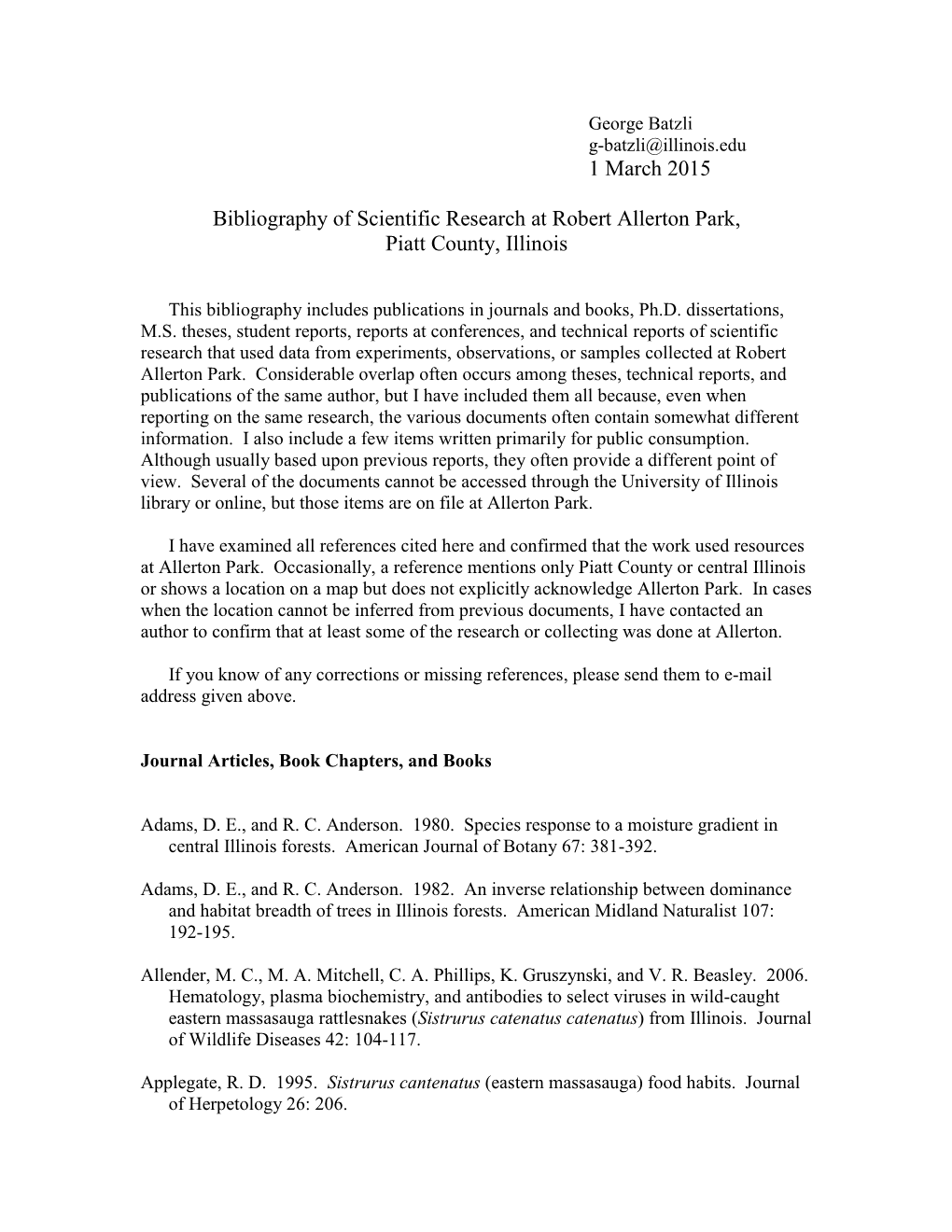 1 March 2015 Bibliography of Scientific Research at Robert
