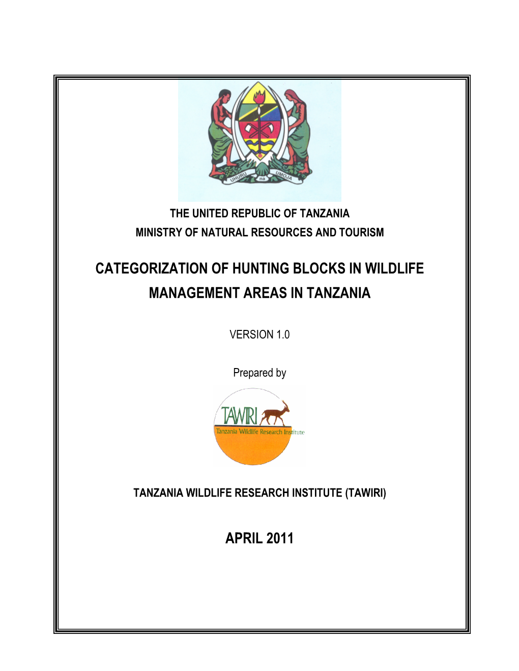 Categorization of Hunting Blocks in Wildlife Management Areas in Tanzania