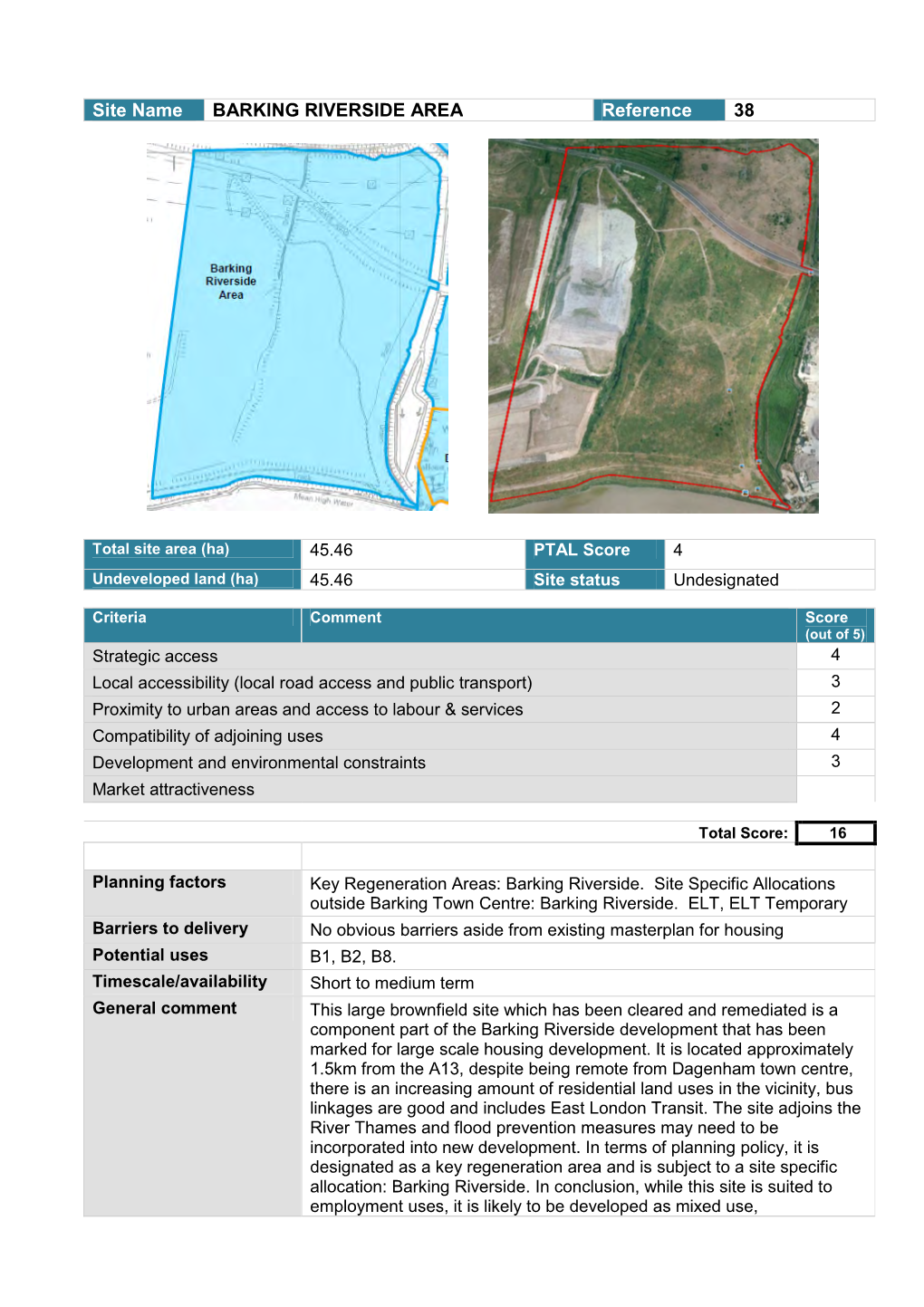 Site Name BARKING RIVERSIDE AREA Reference 38