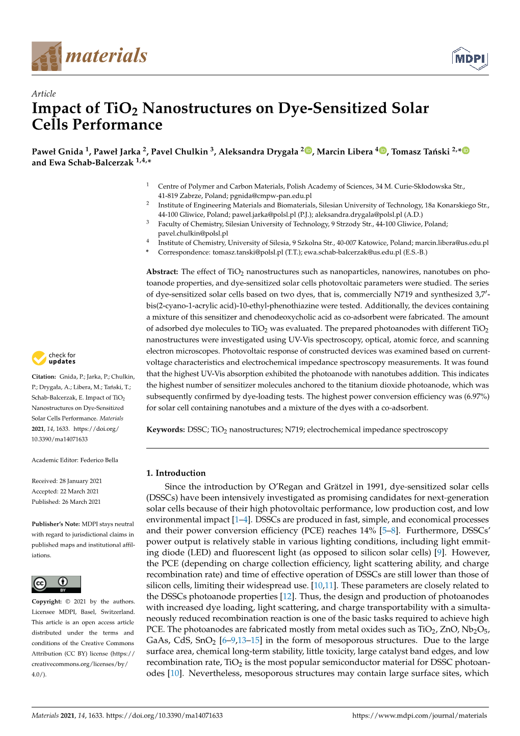 Impact of Tio2 Nanostructures on Dye-Sensitized Solar Cells Performance