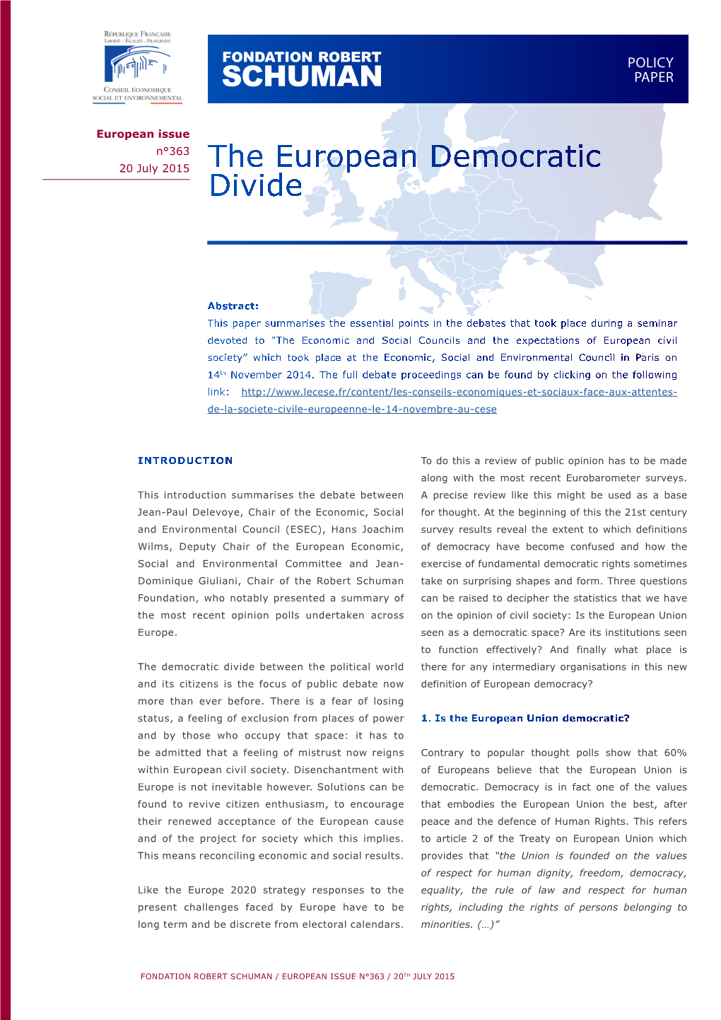 Economic and Social Councils and the European Democratic Divide