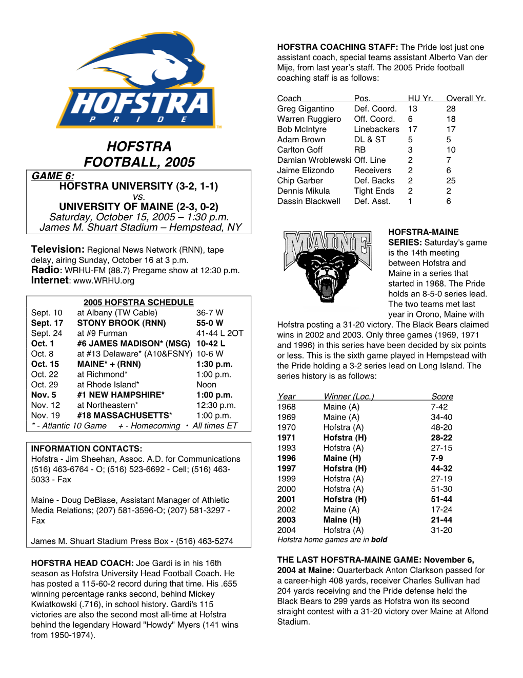 Hofstra Football, 2005