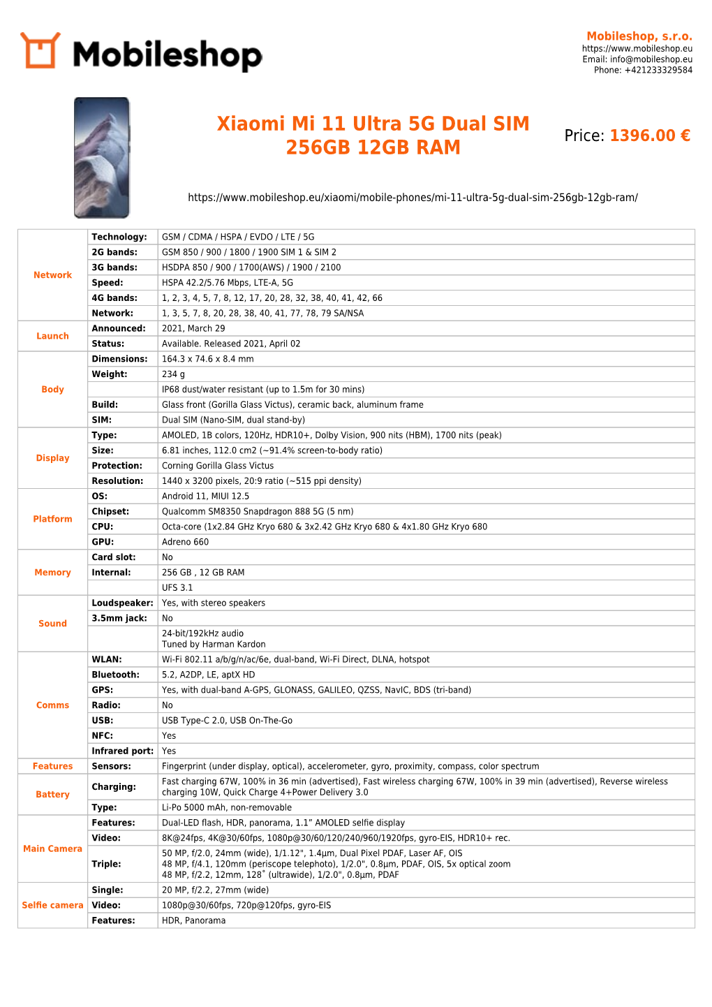Xiaomi Mi 11 Ultra 5G Dual SIM 256GB 12GB