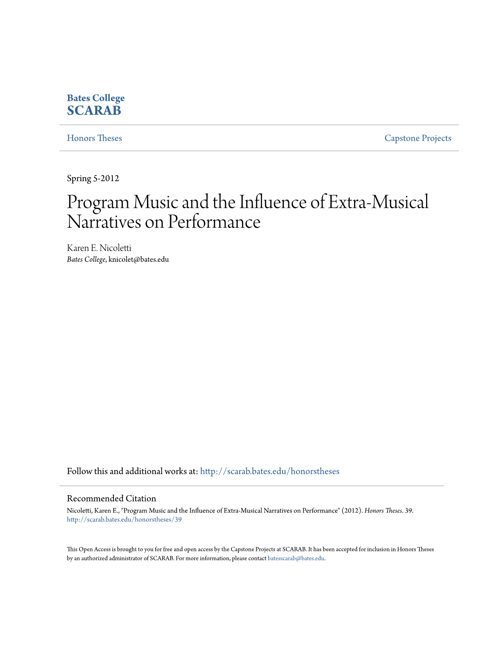 Program Music and the Influence of Extra-Musical Narratives on Performance Karen E